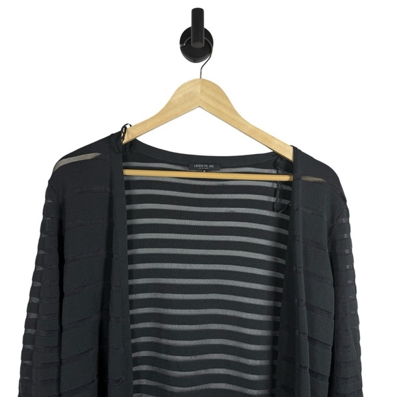 NWOT Lafayette 148 Sheer Striped Knit Open Cardigan Black Size M - Picture 3 of 7
